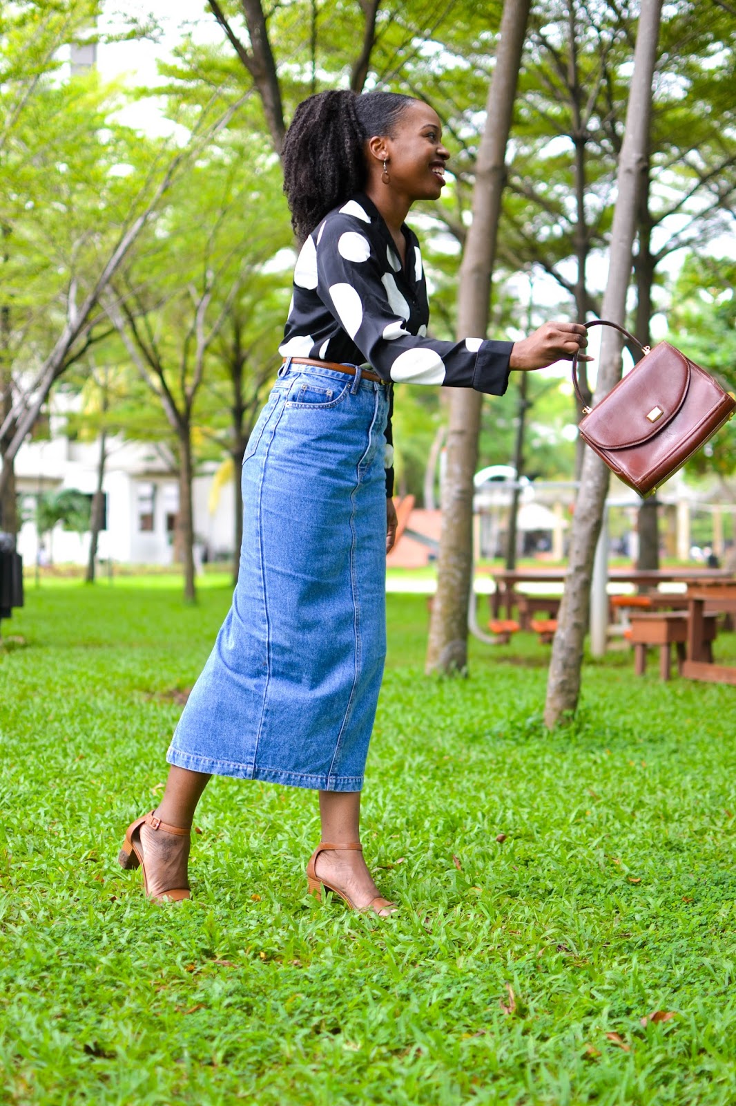 Polka dot skirt sales denim